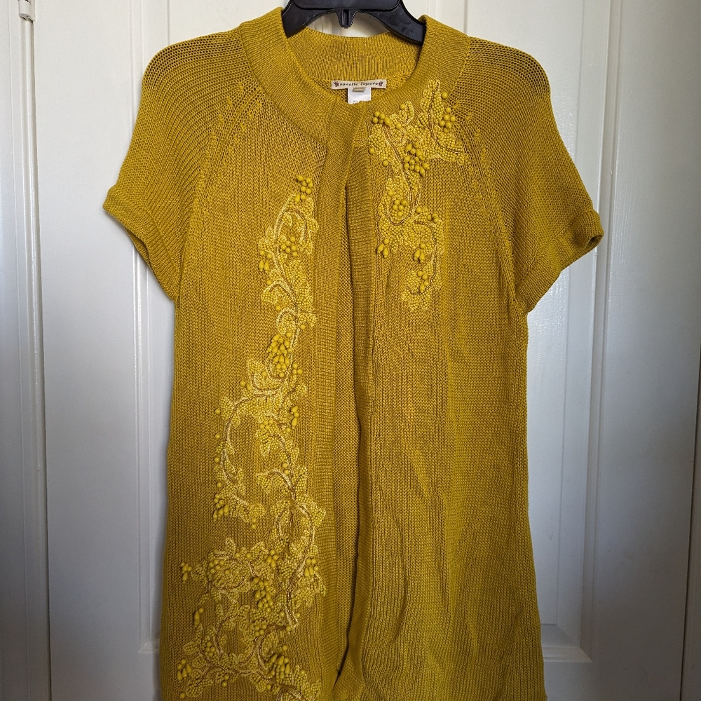 Nanette Lepore Yellow Beaded Short Sleeve Sweater